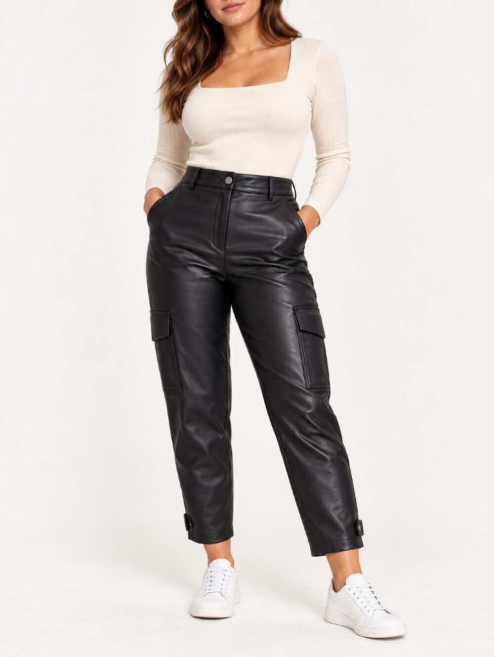 Aritzia Wilfred Modern Cargo Pant Black Vegan Leather High Rise Utility Moto 10
